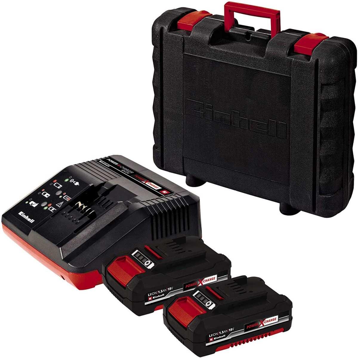 Einhell TE-CD 18/2 Li Kit (2x1,5 Ah) Trapano a Batteria, 12 W, 18 V, Nero, Grigio, Rosso, 3/8_pollice STANDARD