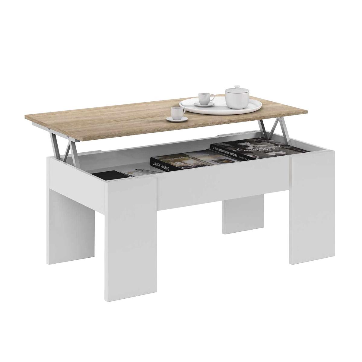 Kit tavolo caffe' elev. 50x100x45h bianco/rovere